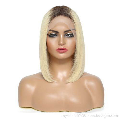 Ombre Dye Color Lace Wig Vendor, T1b/613 Virgin Human Hair Pre Plucked HD Lace Bob Wig For Women